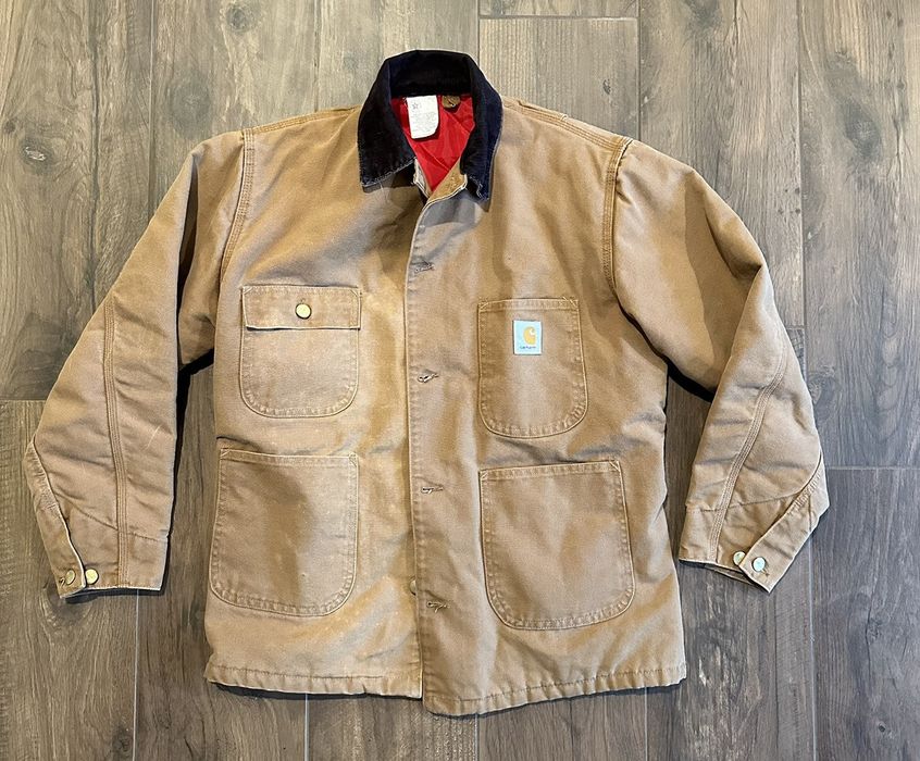 Carhartt 1987 Carhartt Red Quilt Lined Khaki Barn Chore Jacket w
