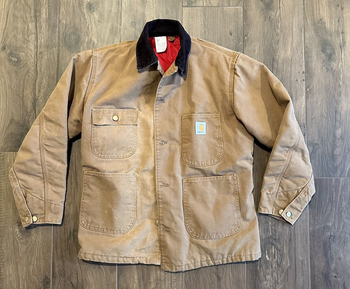 image of 1987 Carhartt Red Quilt Lined Khaki Barn Chore Jacket W/tags in Brown, Men's (Size Medium)
