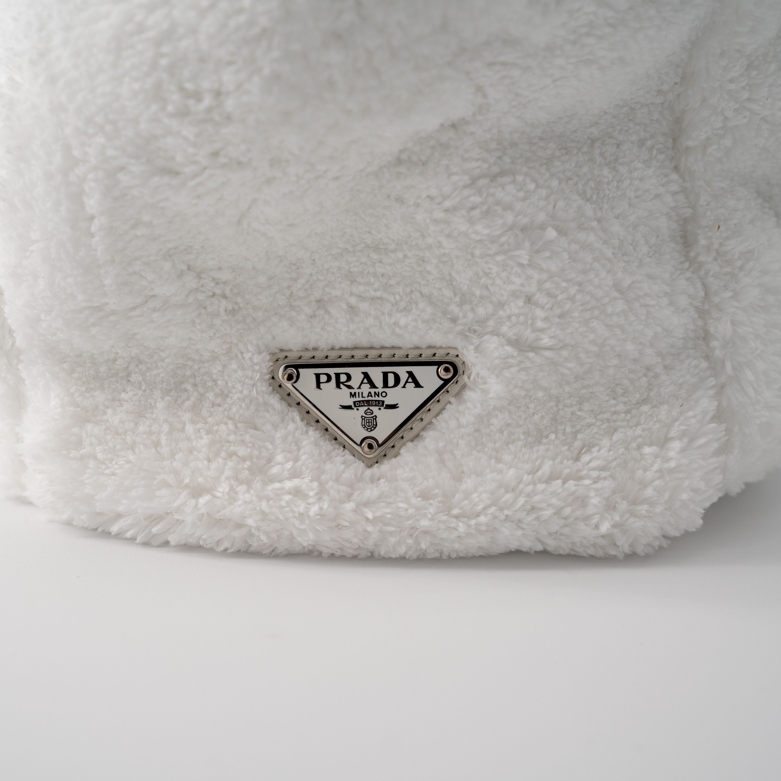 Prada Prada Logo Tote Terry Cloth Shopping Bag White Black spugna Size ONE SIZE - 5 Thumbnail