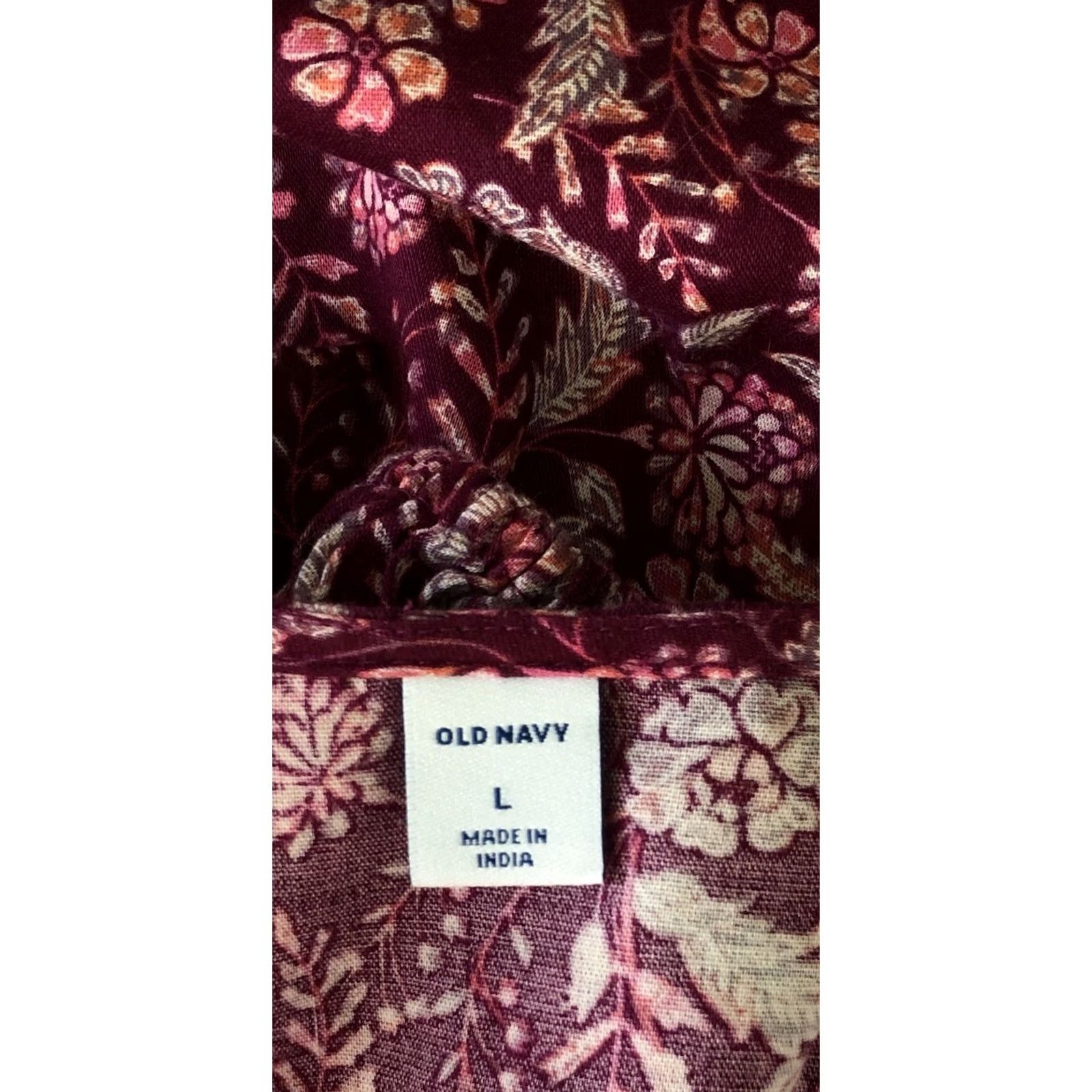 Old Navy Old Navy Prairie Dress L Magenta Floral Balloon Sleeve Ruffle Boho Peasant Hippie Dress Size L / US 10 / IT 46 - 4 Thumbnail
