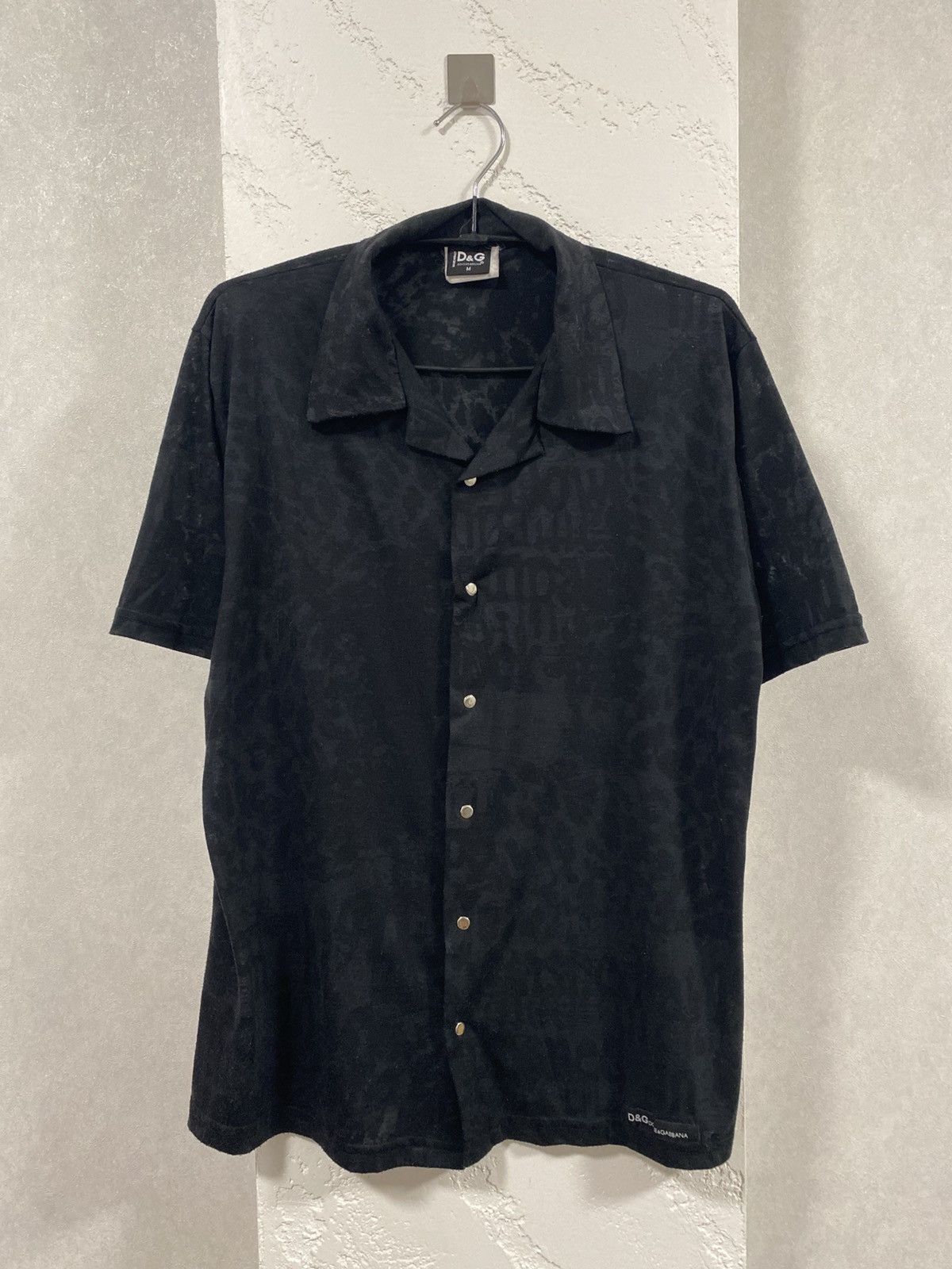 Dolce Gabbana Black Sentence Leopard Short Sleeve Shirt