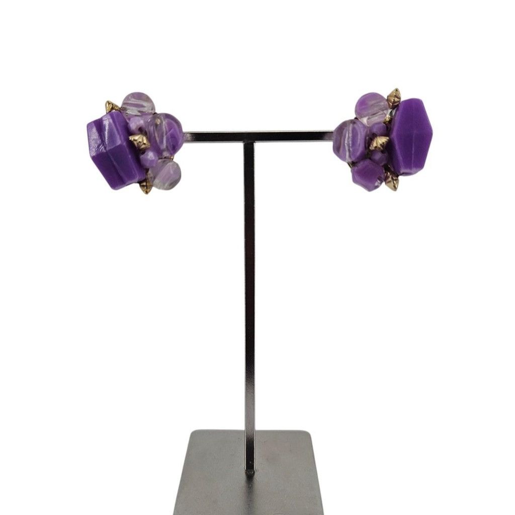 Vintage Vintage Purple Cluster Clip-On Earrings Size ONE SIZE - 3 Thumbnail
