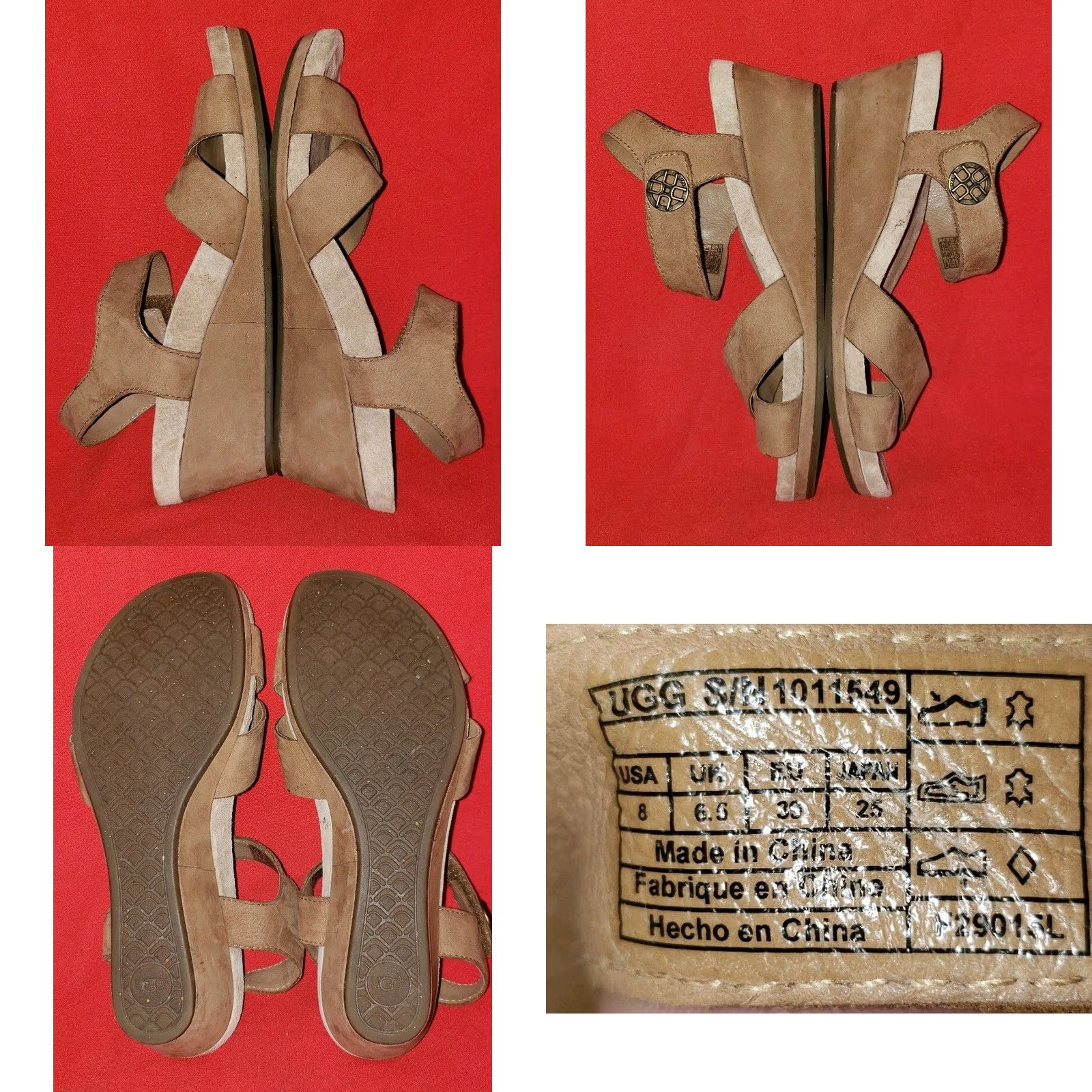 Ugg VINTAGE UGG Australia Veva Wedge T-Strap Sandals Size 8M 39 EU Tan Suede Leather Uppers Womens Sandal Tan Natural 2.25" Heel II Size US 6 / IT 36 - 8 Thumbnail