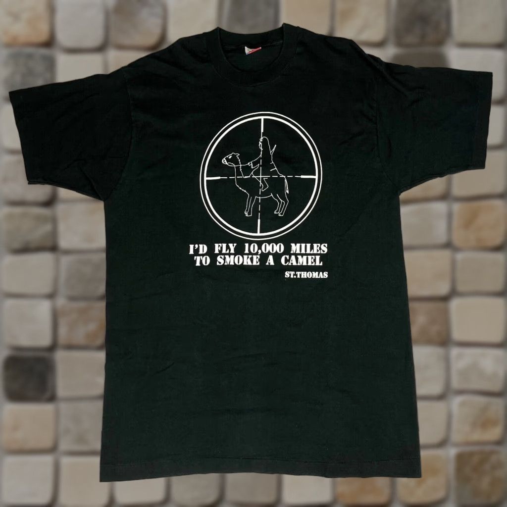 Fruit Of The Loom VINTAGE Fruit of the Loom Military T-Shirt Men XL Black 90s 100% Cotton Short Sleeve Crew Neck 1990s Desert Storm Man G Size US XL / EU 56 / 4 - 1 Thumbnail