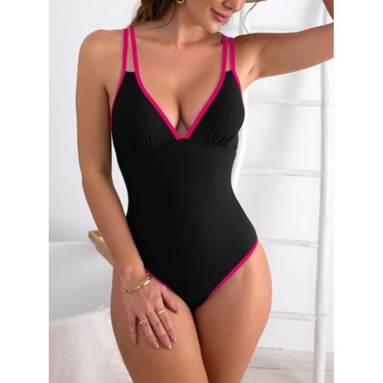 Other Womens Swimsuit One Piece Plunge V Neck Double Strap Cross B Size ONE SIZE - 6 Thumbnail