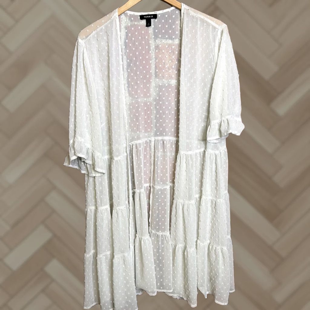 Torrid Torrid Kimono Open Front White Sheer Tiered Ruffles Boho 2X Plus Size Womens Shirt Fashion Size XXL / US 16-18 / IT 52-54 - 1 Thumbnail