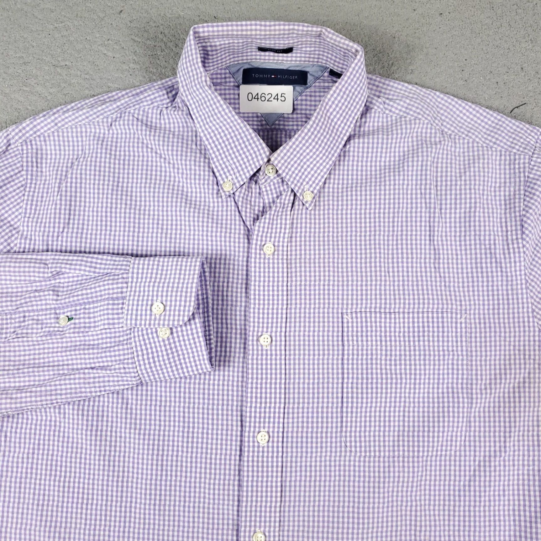 Tommy Hilfiger Tommy Hilfiger Dress Shirt Mens 17 Purple Check Long Sleeve Button-Down Regular Fit Size 46R - 2 Thumbnail