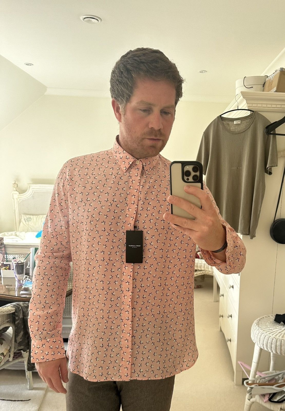 Saint Laurent Paris SS19 Saint Laurent star 💯% silk shirt 41 grail Size US L / EU 52-54 / 3 - 2 Thumbnail