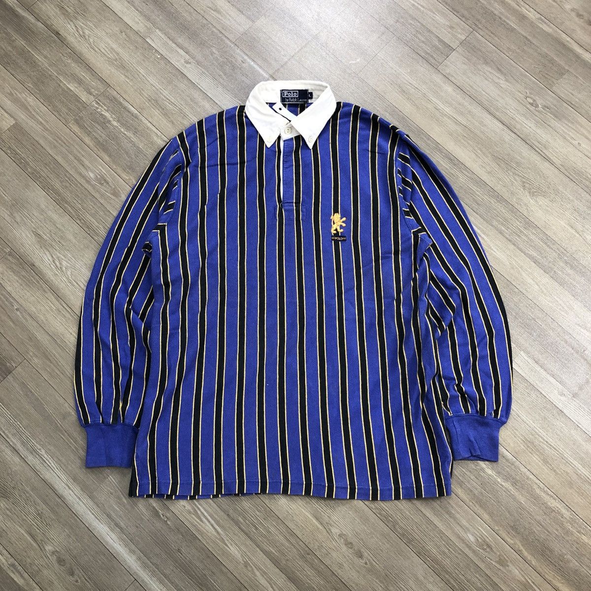 Polo Ralph Lauren × Vintage Vintage Polo Ralph Lauren Rugby Lion Stripe Long Sleeve Size US L / EU 52-54 / 3 - 1 Thumbnail
