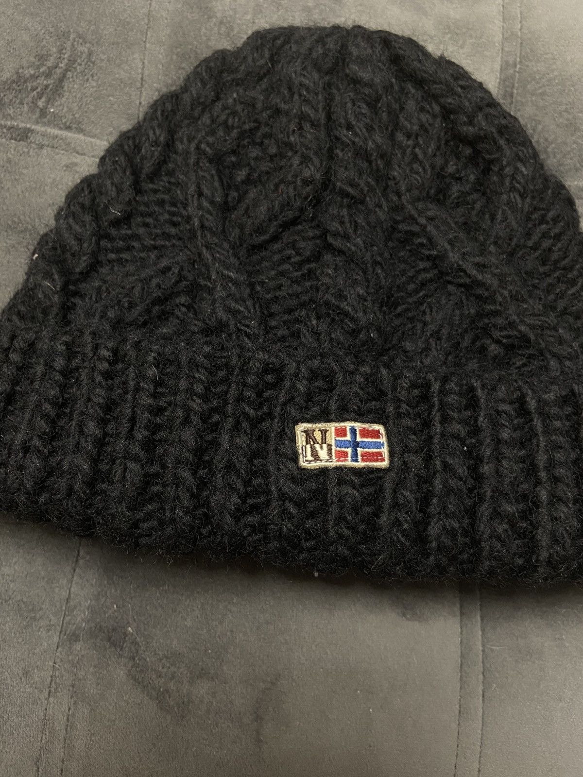 Napapijri Napapijri Semiury Beanie Hat Black Cable Knit Wool Blend Size ONE SIZE - 3 Thumbnail