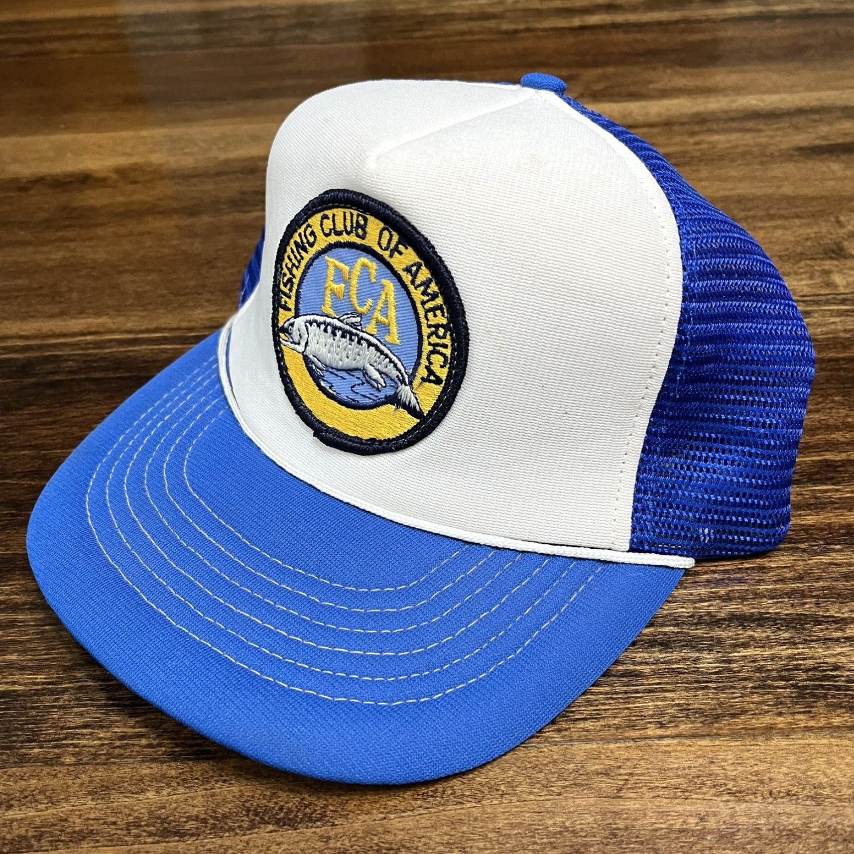Vintage VINTAGE Fishing Club Of America Hat Cap Snap Back Rope Trucker FCA Salmon Size ONE SIZE - 3 Thumbnail