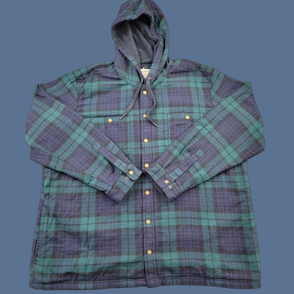Vintage VINTAGE LL Bean Shirt Mens 3XL Green Blue Plaid Fleece Lined Hooded Snap Front Flannel Size US XXL / EU 58 / 5 - 1 Thumbnail