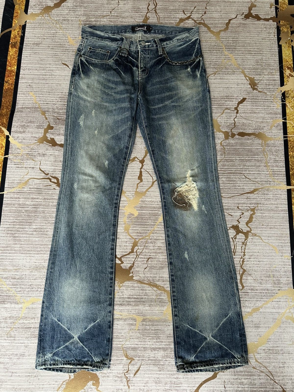 CIVARIZE FLARE Cavari A Studded Pocket Claw Marks Distressed Denim Size US 32 / EU 48 - 2 Thumbnail