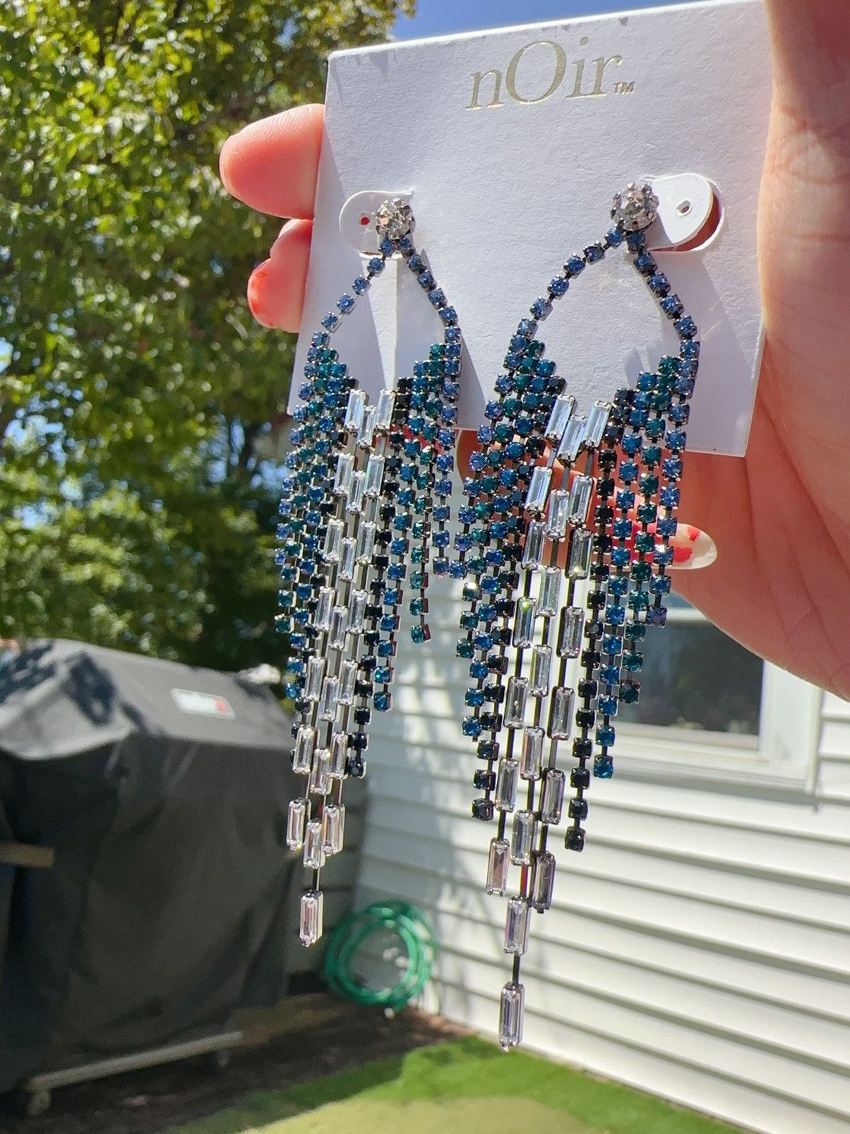 Designer Noir crystal beads tassels white 4 blue colors black tone Size ONE SIZE - 4 Thumbnail