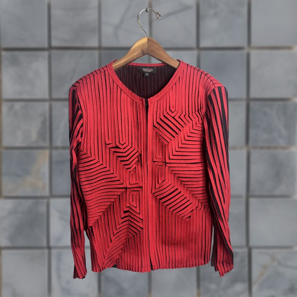Vintage Peck & Peck Jacket Womens 6 Red Geometric Zip Up Blazer Size M / US 6-8 / IT 42-44 - 1 Thumbnail