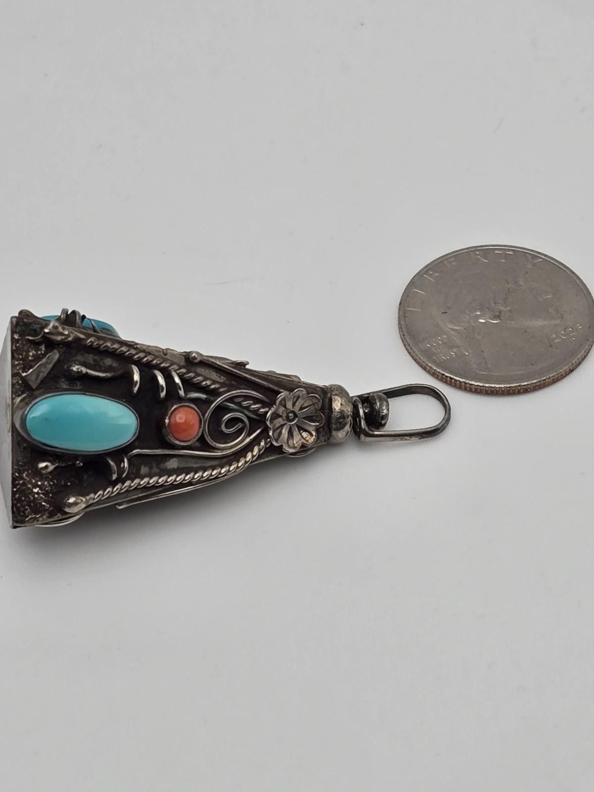 Other Vintage Navajo Sterling Pendant Turquoise Coral Cluster Size ONE SIZE - 9 Thumbnail