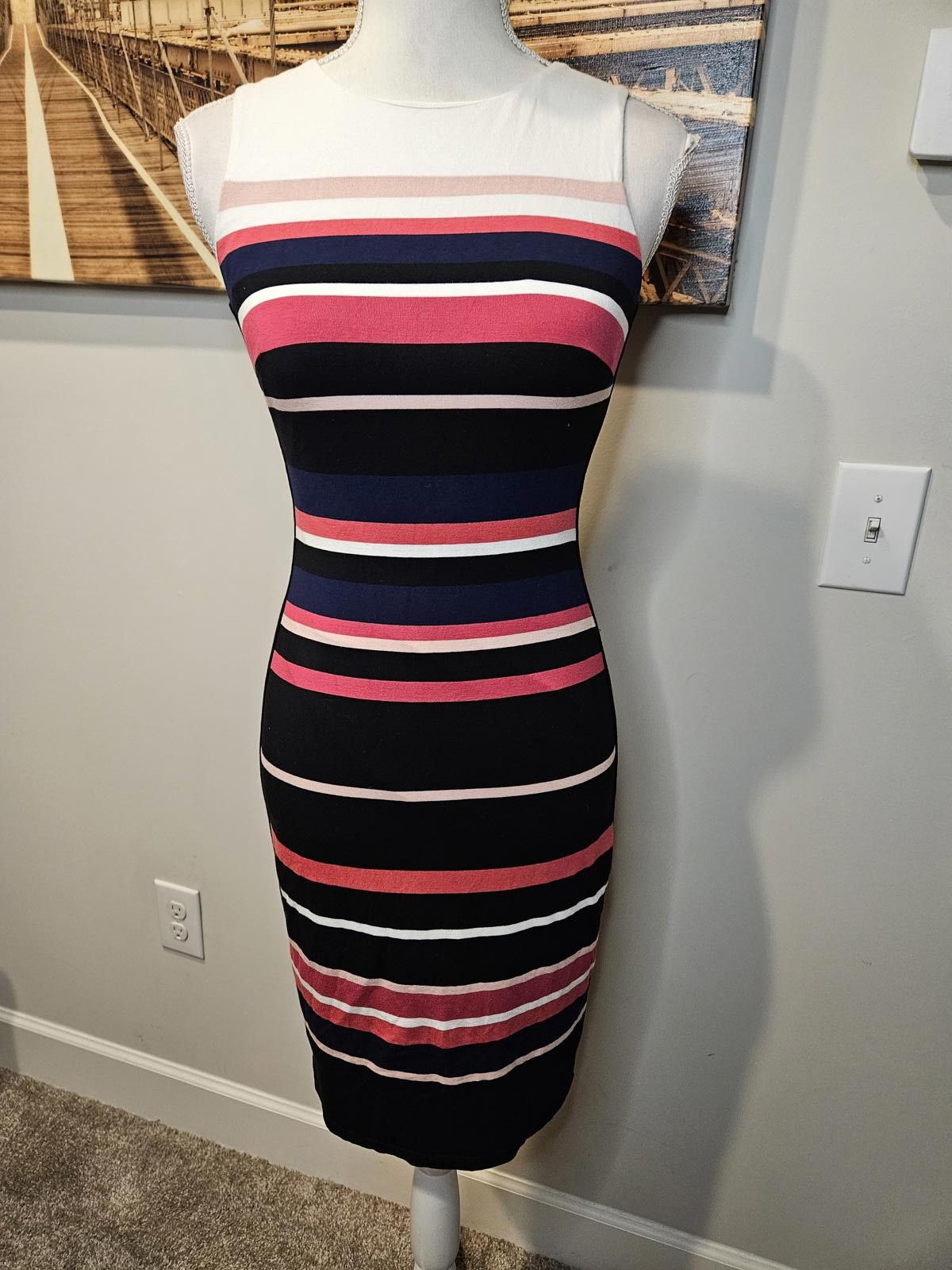 Designer WHBM Chic Striped Bodycon Dress Size XXS / US 00 / IT 34 - 1 Thumbnail