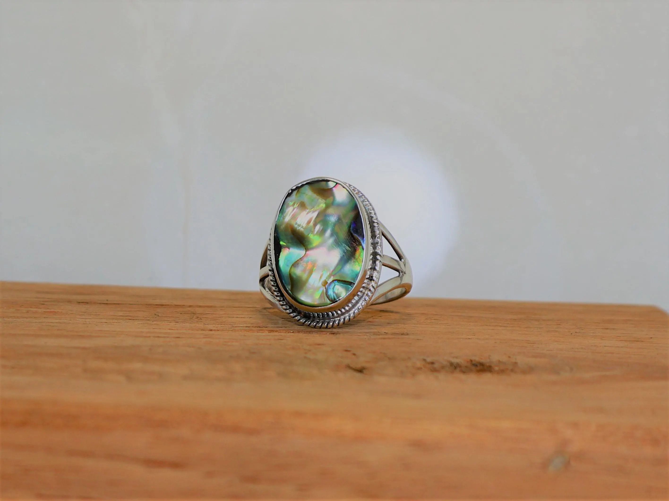 Handmade Abalone Shell Ring, 925 Sterling Silver Handmade Women Ring, Size ONE SIZE - 2 Thumbnail