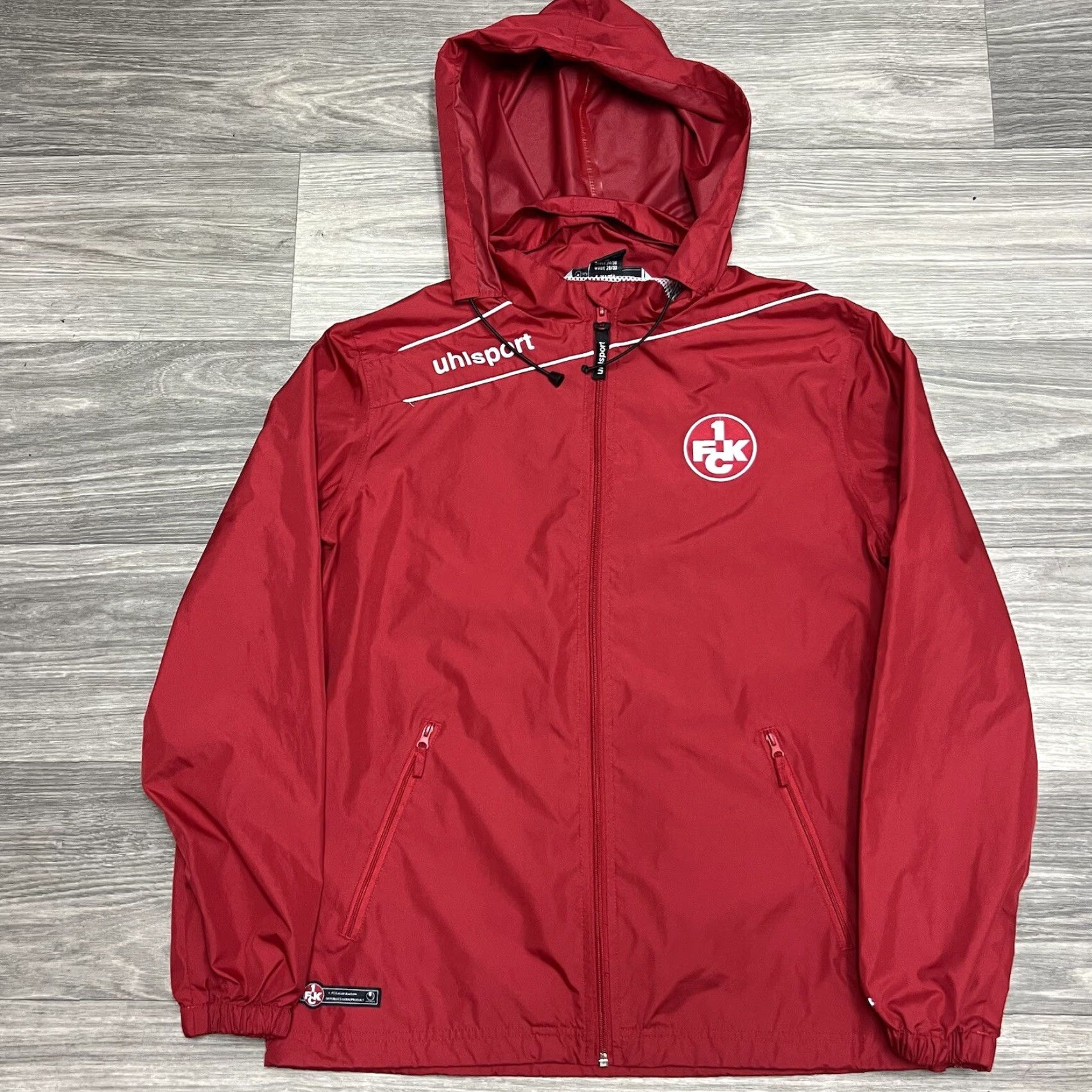 Vintage Uhlsport Rain Jacket Adult S Red Full Zip Windbreaker Jacket Men Regular Hooded Rain Coat Outdoor Fall Winter Weather Size US S / EU 44-46 / 1 - 2 Thumbnail