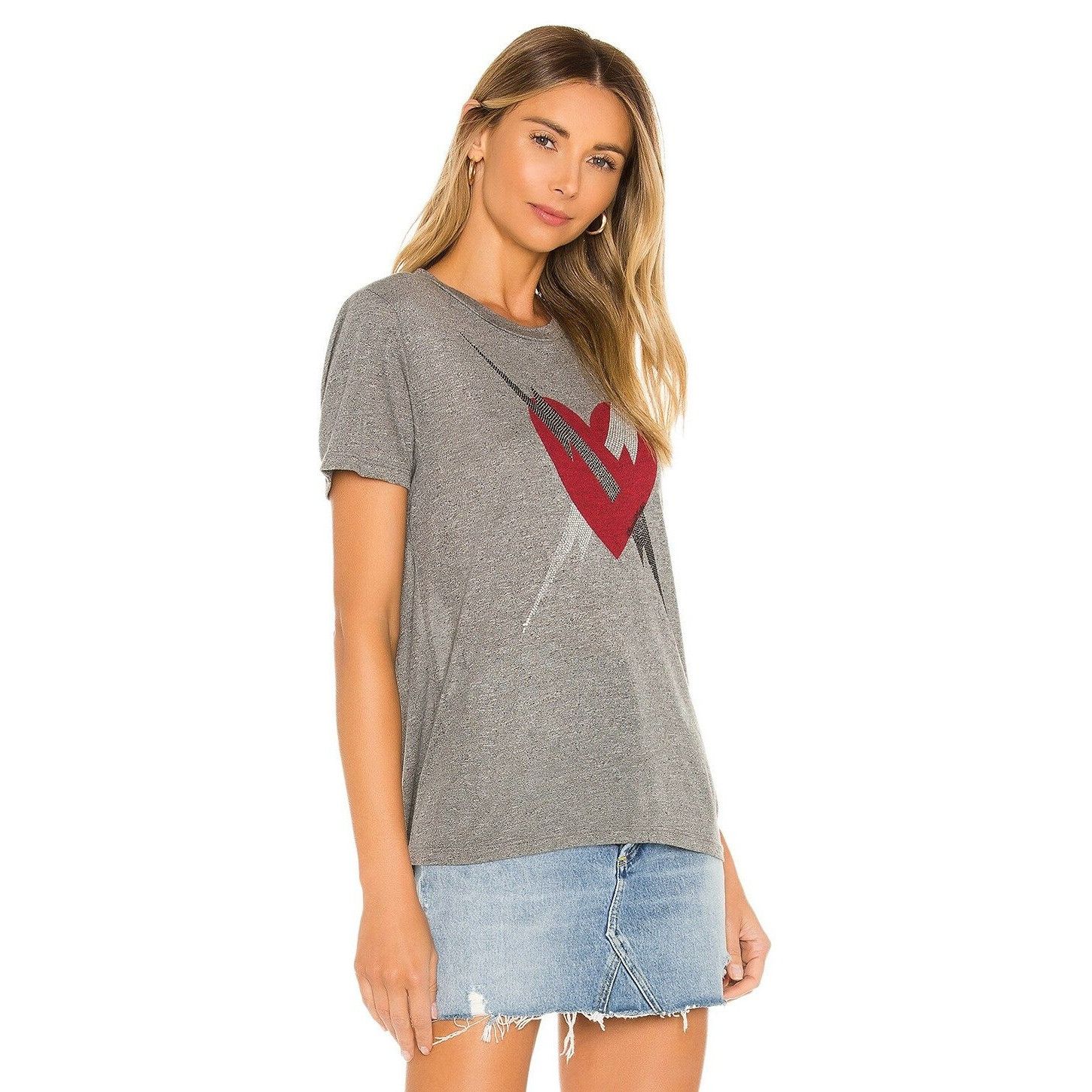 REVOLVE Lauren Moshi Capri Heather Grey Heart Tee Size XS / US 0-2 / IT 36-38 - 4 Thumbnail
