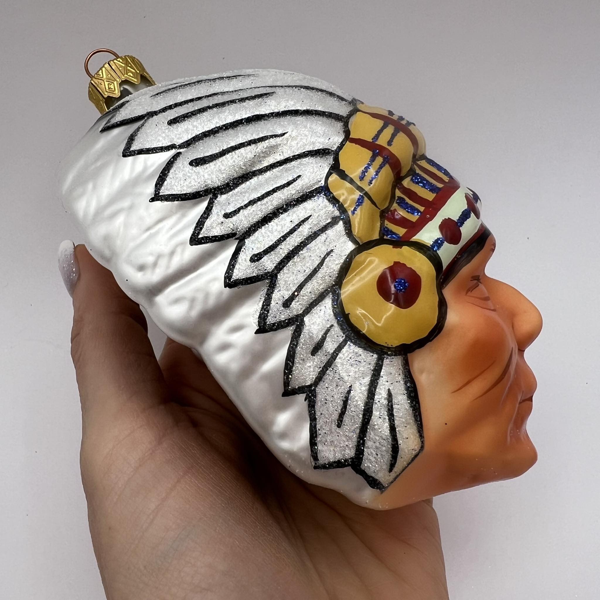 Vintage Xmas Tree Hanging Glass Indian Native American Hand Painted Size ONE SIZE - 2 Thumbnail