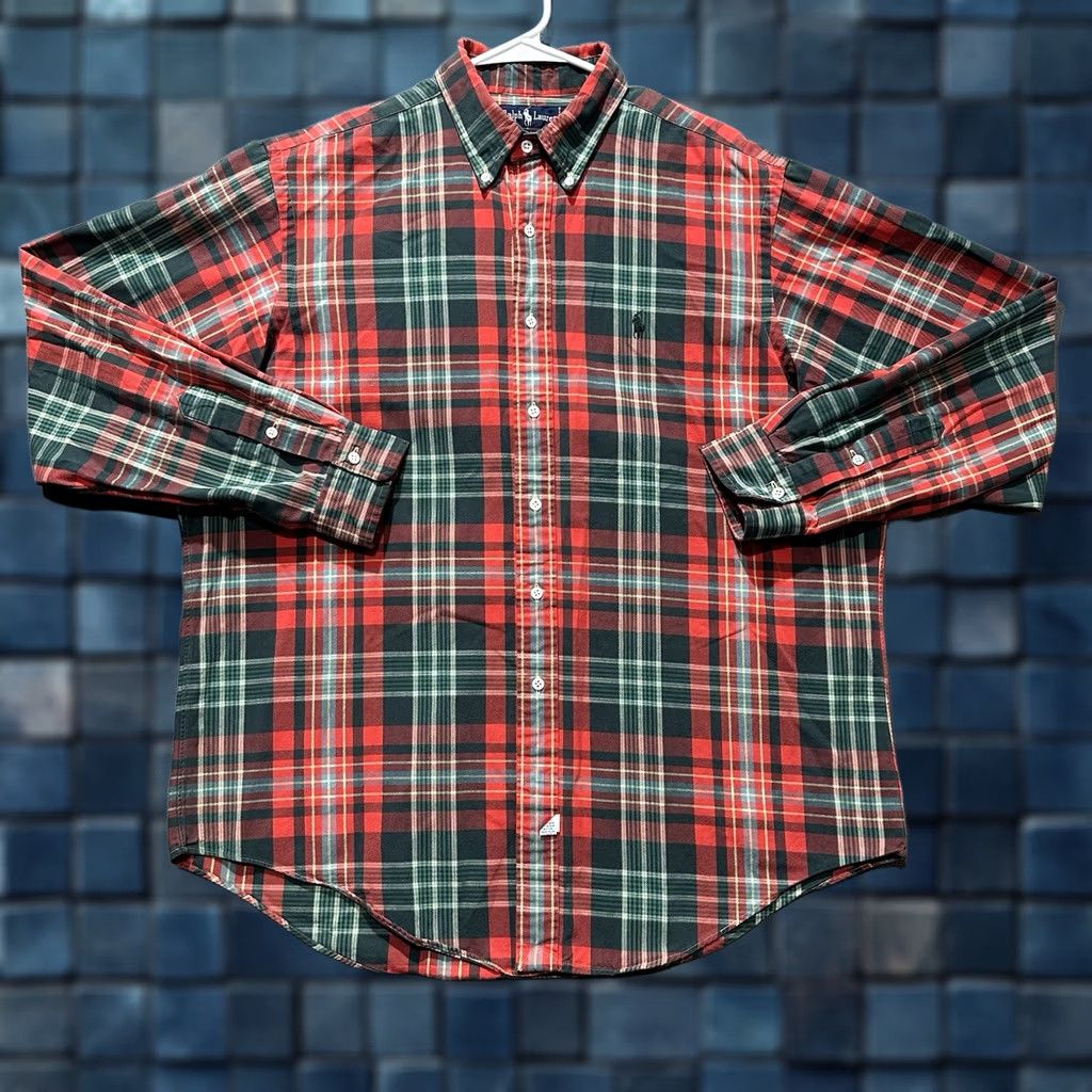 Ralph Lauren Vintage Ralph Lauren Shirt Mens XL Red Green Plaid Flannel Cotton Button Down Size US XL / EU 56 / 4 - 1 Thumbnail