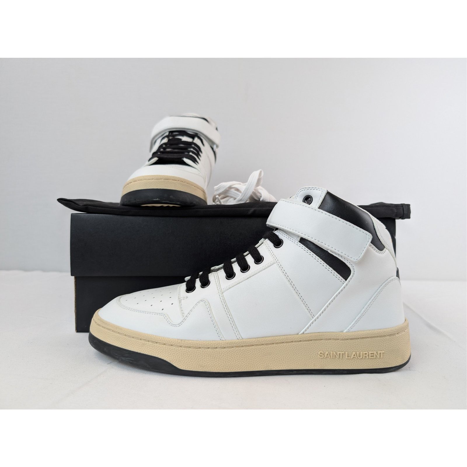 Saint Laurent Paris o1rshd1 Lax Mid top sneakers in Blanc optique/nero Size US 10 / EU 43 - 20 Thumbnail