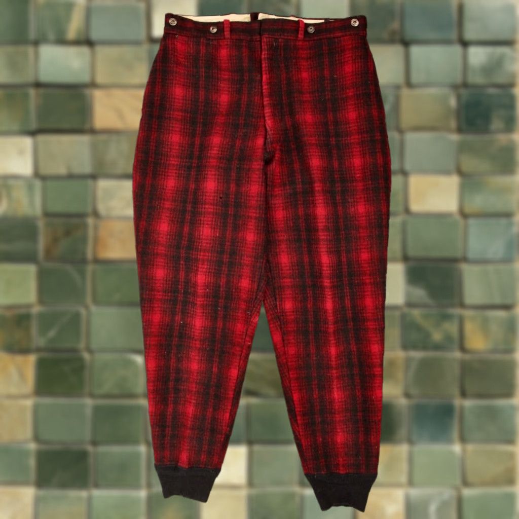 Vintage VINTAGE Woolrich Pants Mens 1950s Wool 36x32 Gray Red Black 50s Hunting Slim Fit Size 36 Mens Size US 36 / EU 52 - 1 Thumbnail