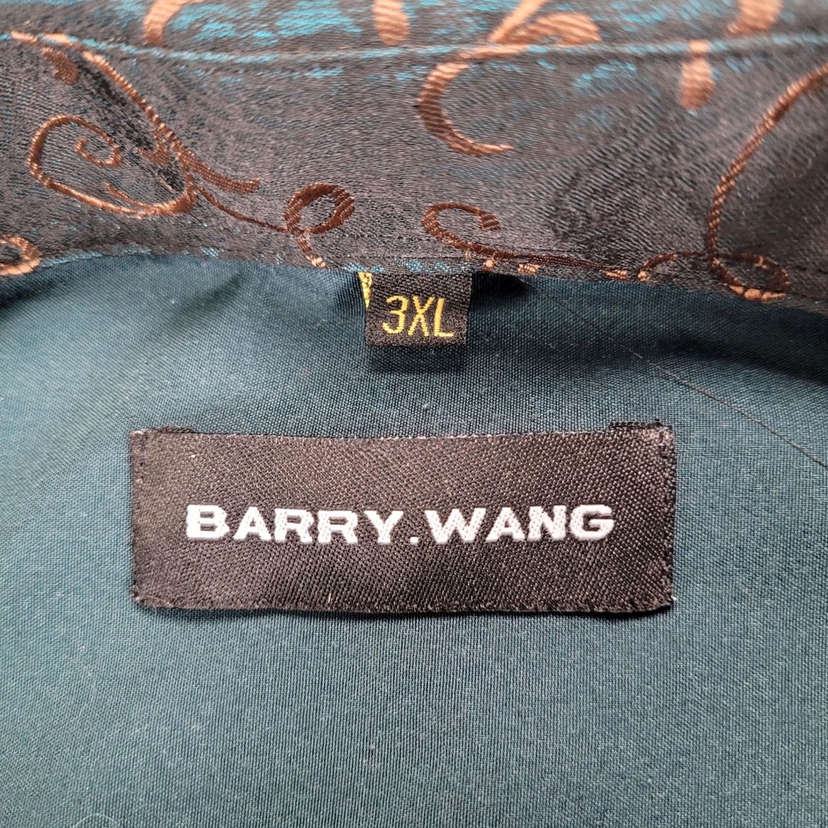 Vintage Barry Wang Mens Dress Shirt Long Sleeve Button Up Flip Cuff Paisley Trim 3XL Green Size 48R - 3 Thumbnail