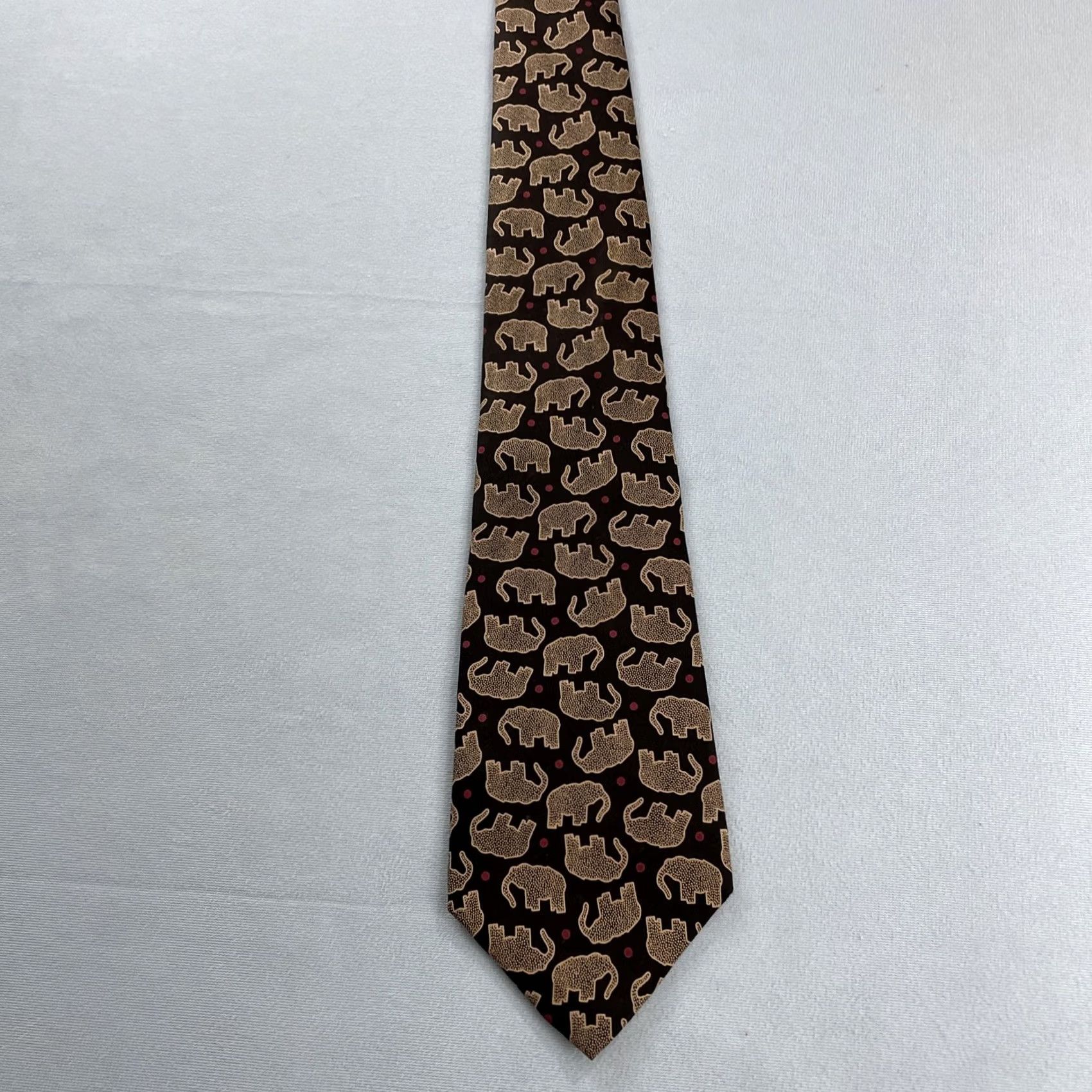 Perry Ellis Perry Ellis Portfolio Vtg Italy Silk Tie Elephant MCM Art Deco Dots Black Yellow Red Wall/Geometric Pattern Tie Mens Size One Size Size ONE SIZE - 3 Thumbnail