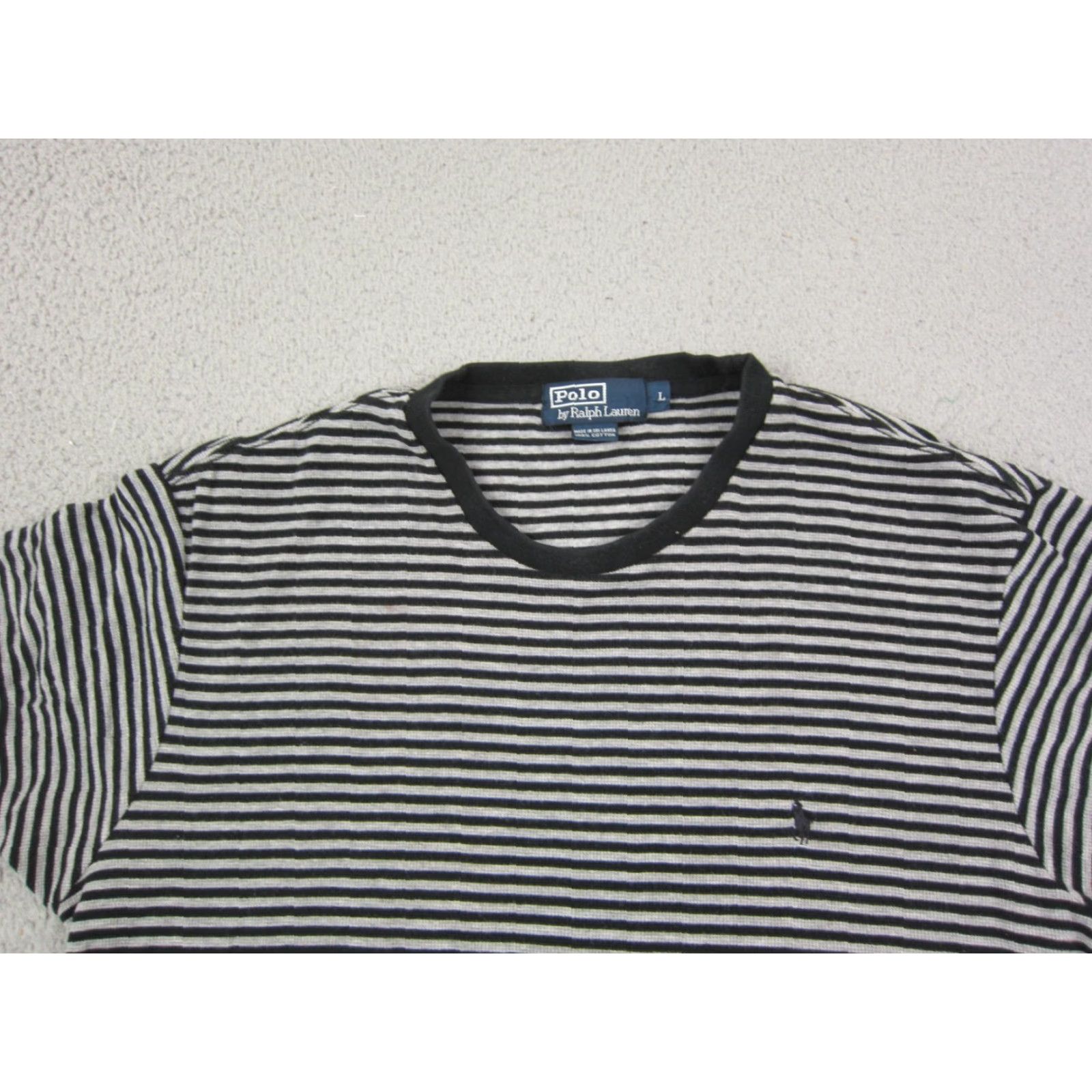 Polo Ralph Lauren Polo Ralph Lauren Shirt Mens L Black Striped Crew Neck Short Sleeve Vintage No (90s) Size US L / EU 52-54 / 3 - 2 Thumbnail