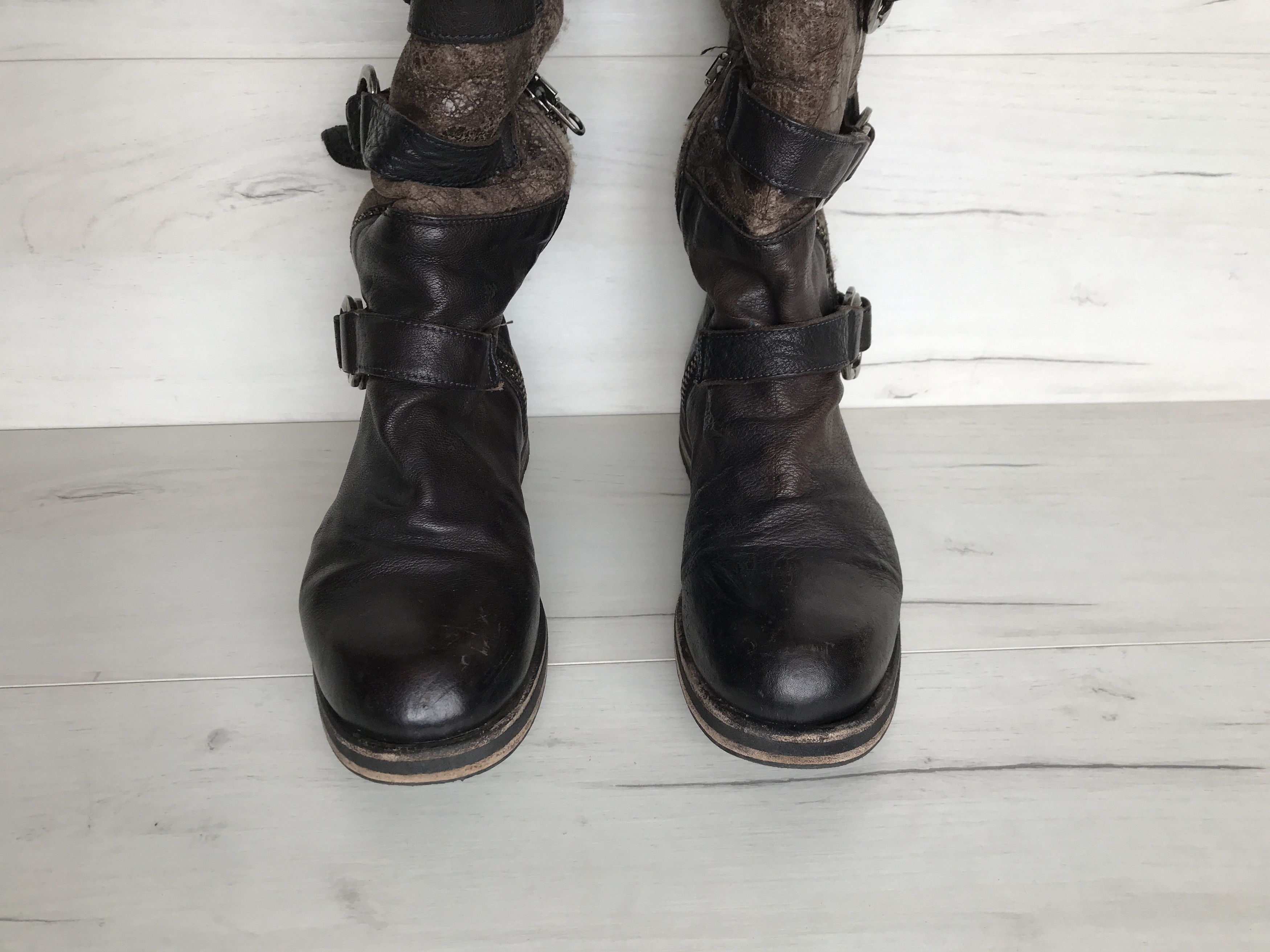 Other NYLO DISTRESSED LEATHER SHEARLING DOUBLE ZIPPER TALL BOOTS Size US 9 / IT 39 - 7 Thumbnail
