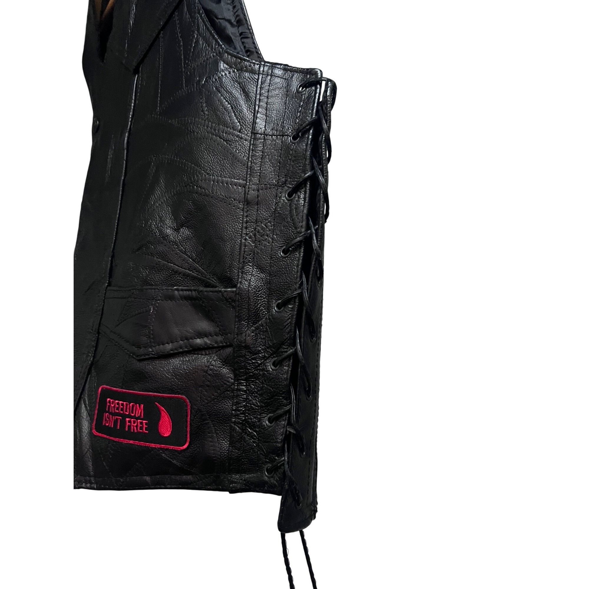 Vintage Diamond Plate Buffalo Mens Black Leather Snap Up Biker Vest Size US XXL / EU 58 / 5 - 5 Thumbnail