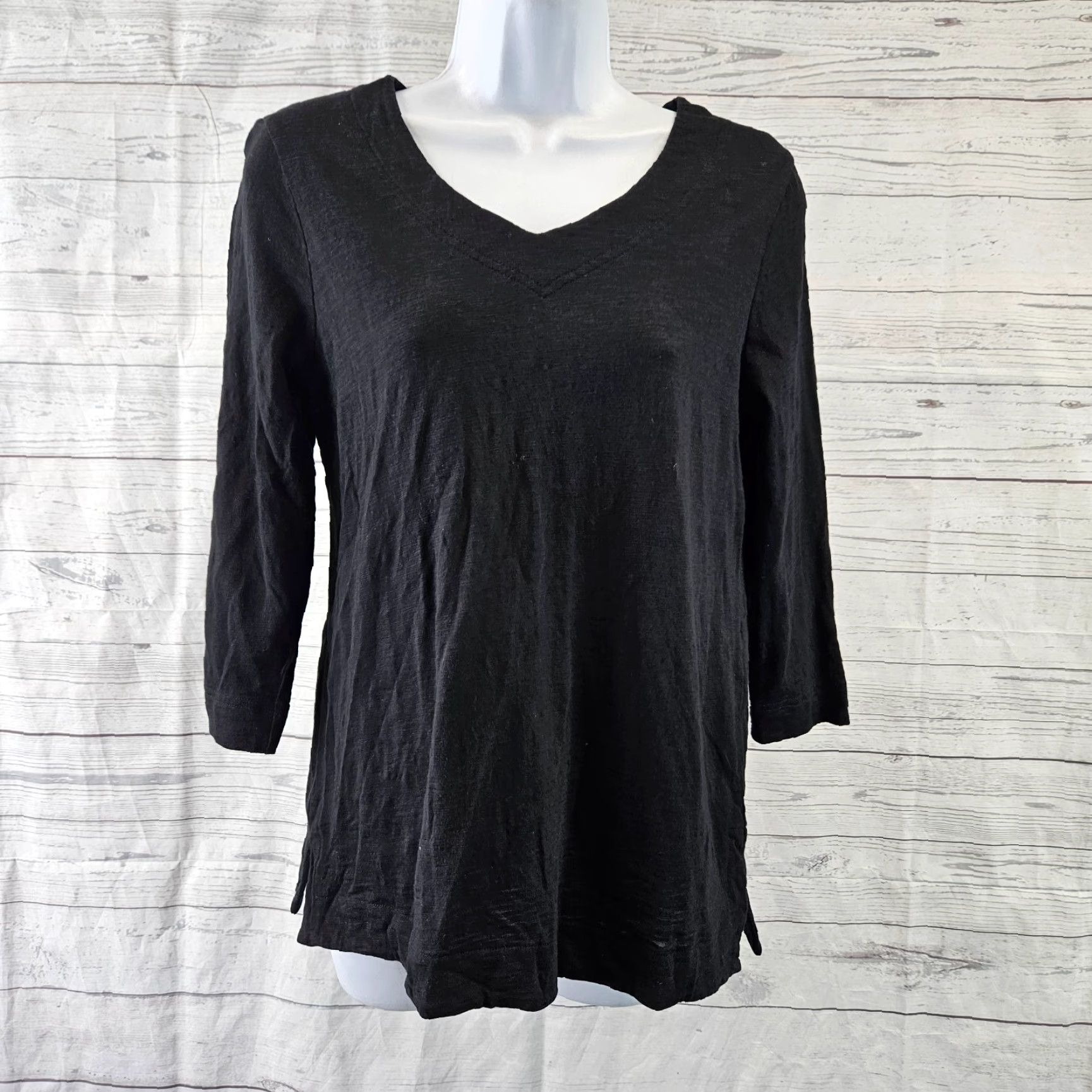 Vintage Chico's Women's Top Shirt XS/S Solid Black 3/4 Sleeve Cotton Blend Womens Size S / US 4 / IT 40 - 2 Thumbnail