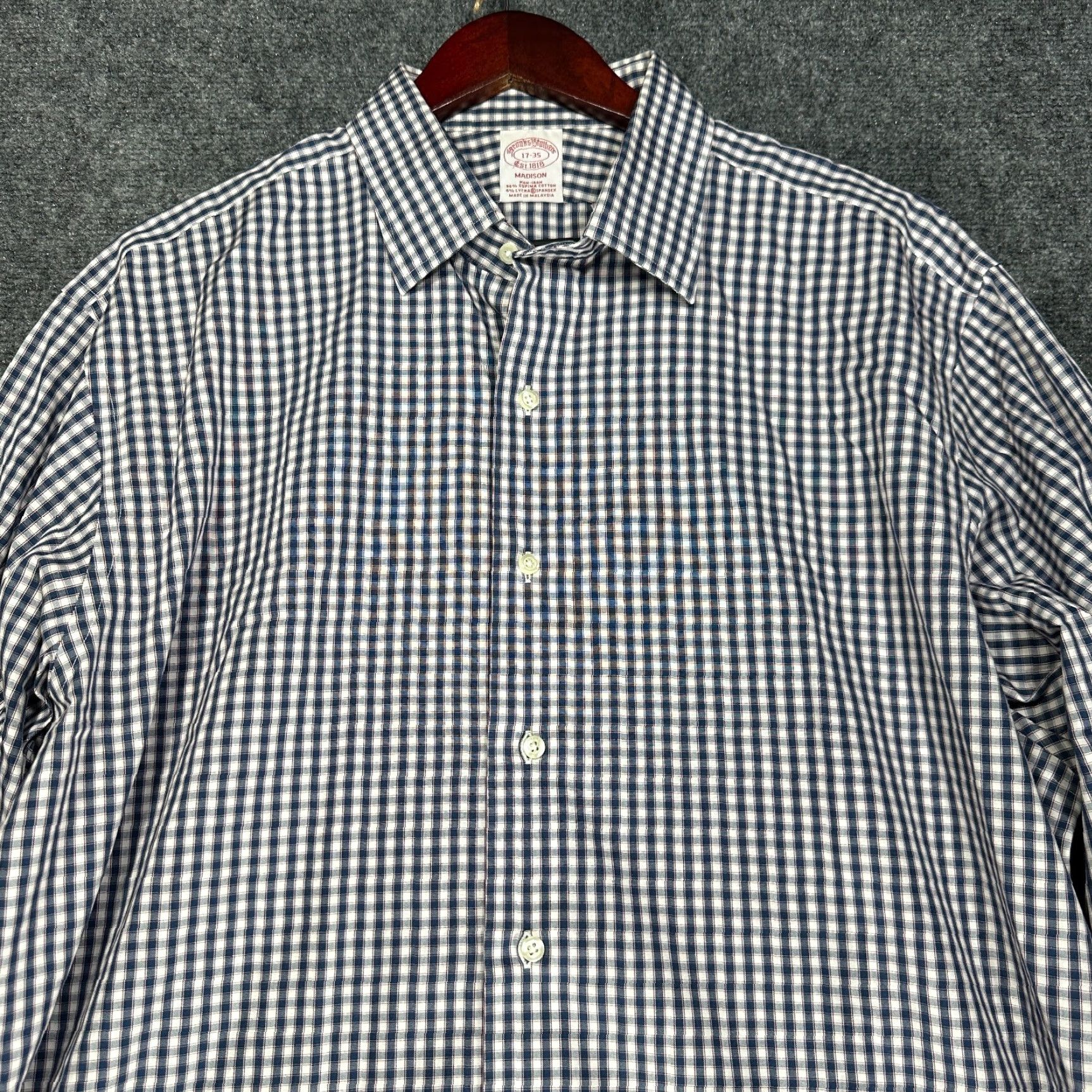 Brooks Brothers Brooks Brothers Shirt Mens 17 Madison Button Up Non Iron Blue Cotton Stretch Size US XL / EU 56 / 4 - 4 Thumbnail