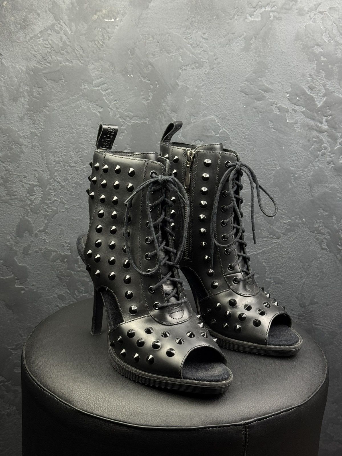 Dr. Martens Dr Martens Yasmin Black Studded Open Toe Lace Up Heels Size US 11 / IT 41 - 7 Thumbnail