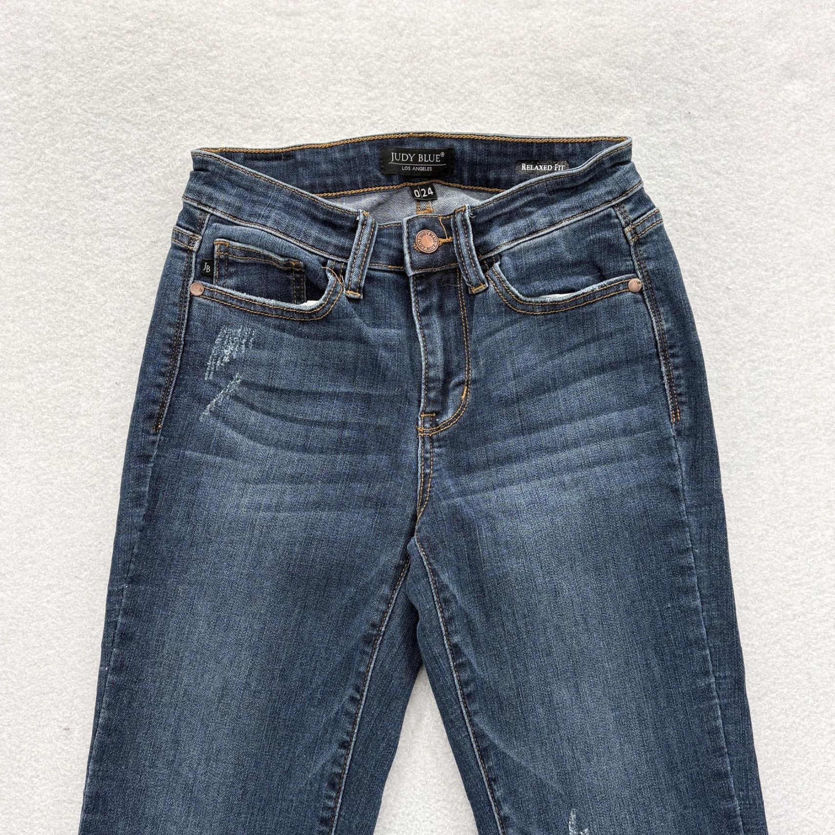 Denime Judy Blue Relaxed Fit Straight Jeans Womens 0/24 Blue Mid Rise Stretch Denim Size 42" / US 20 - 2 Thumbnail