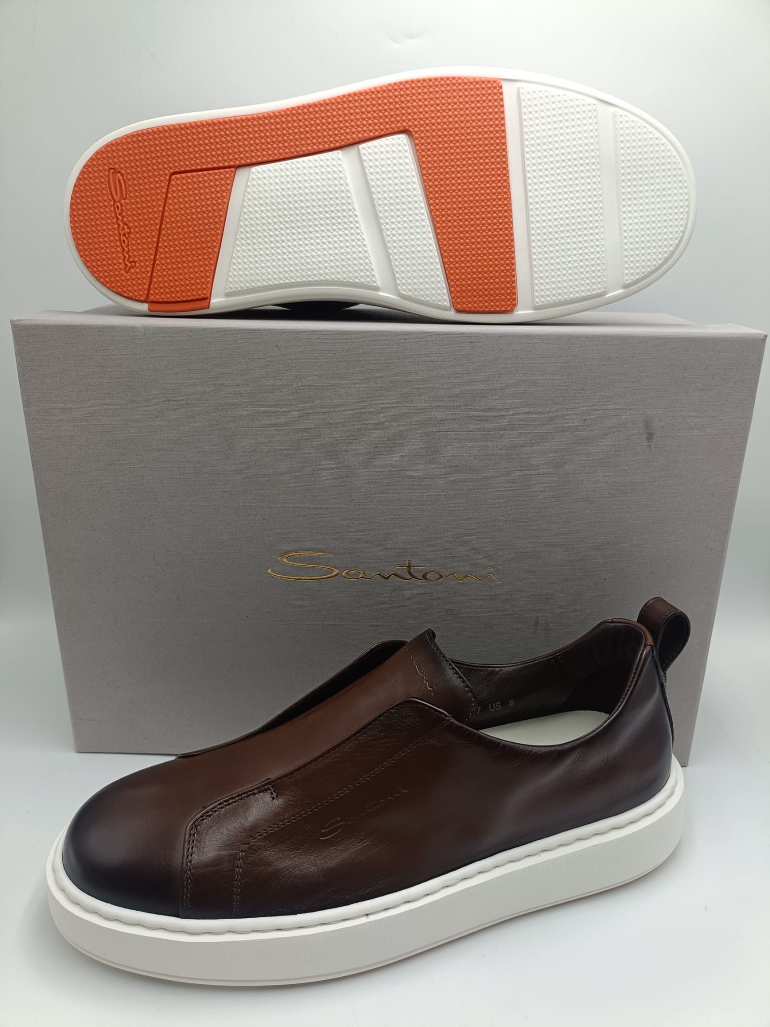 Santoni Santoni slip-on sneakers in dark brown soft leather Size US 8 / EU 41 - 1 Thumbnail