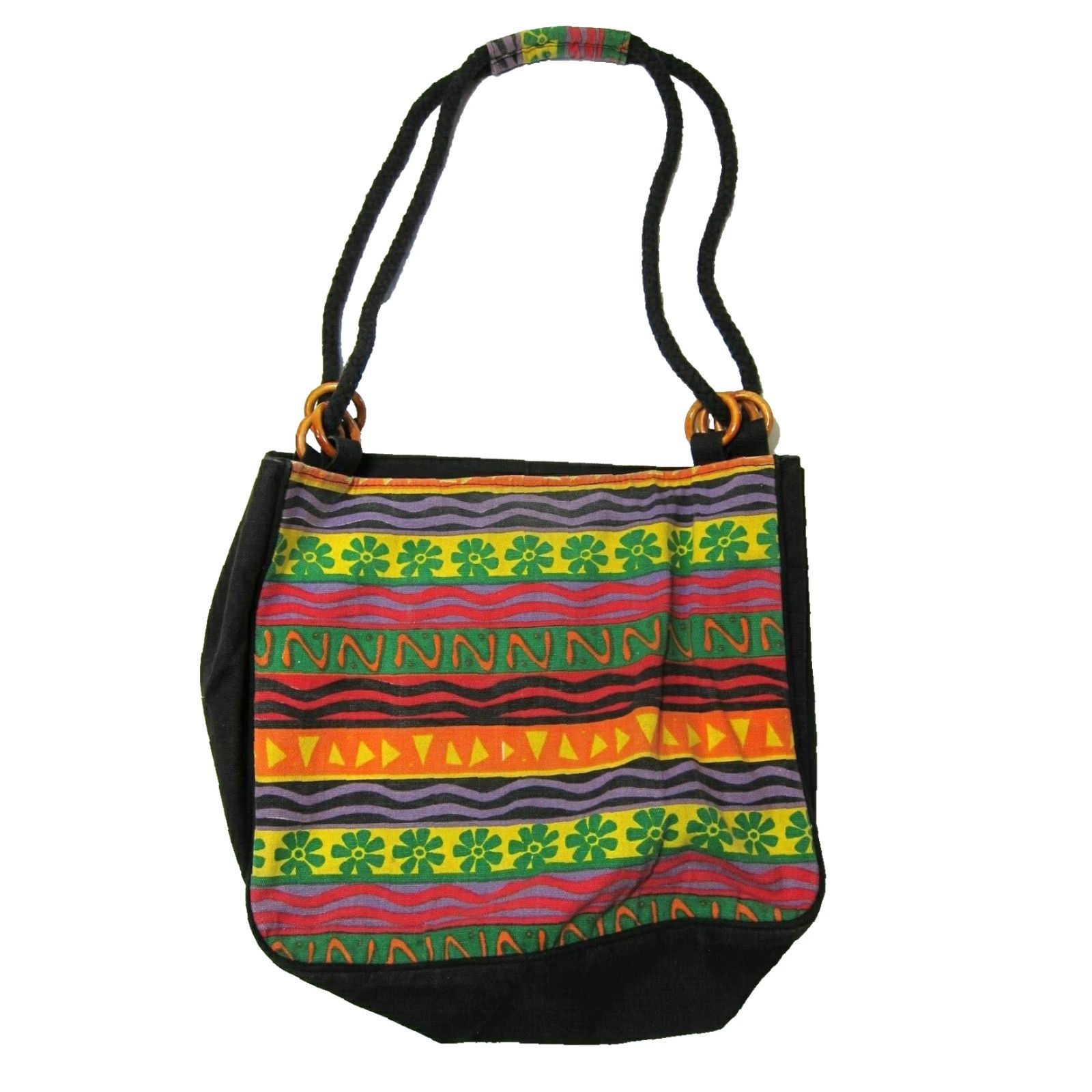 Vintage VINTAGE Sun N Sand Green Orange Black Reggae Cotton Canvas Beach Tote Bag Purse Size ONE SIZE - 2 Thumbnail