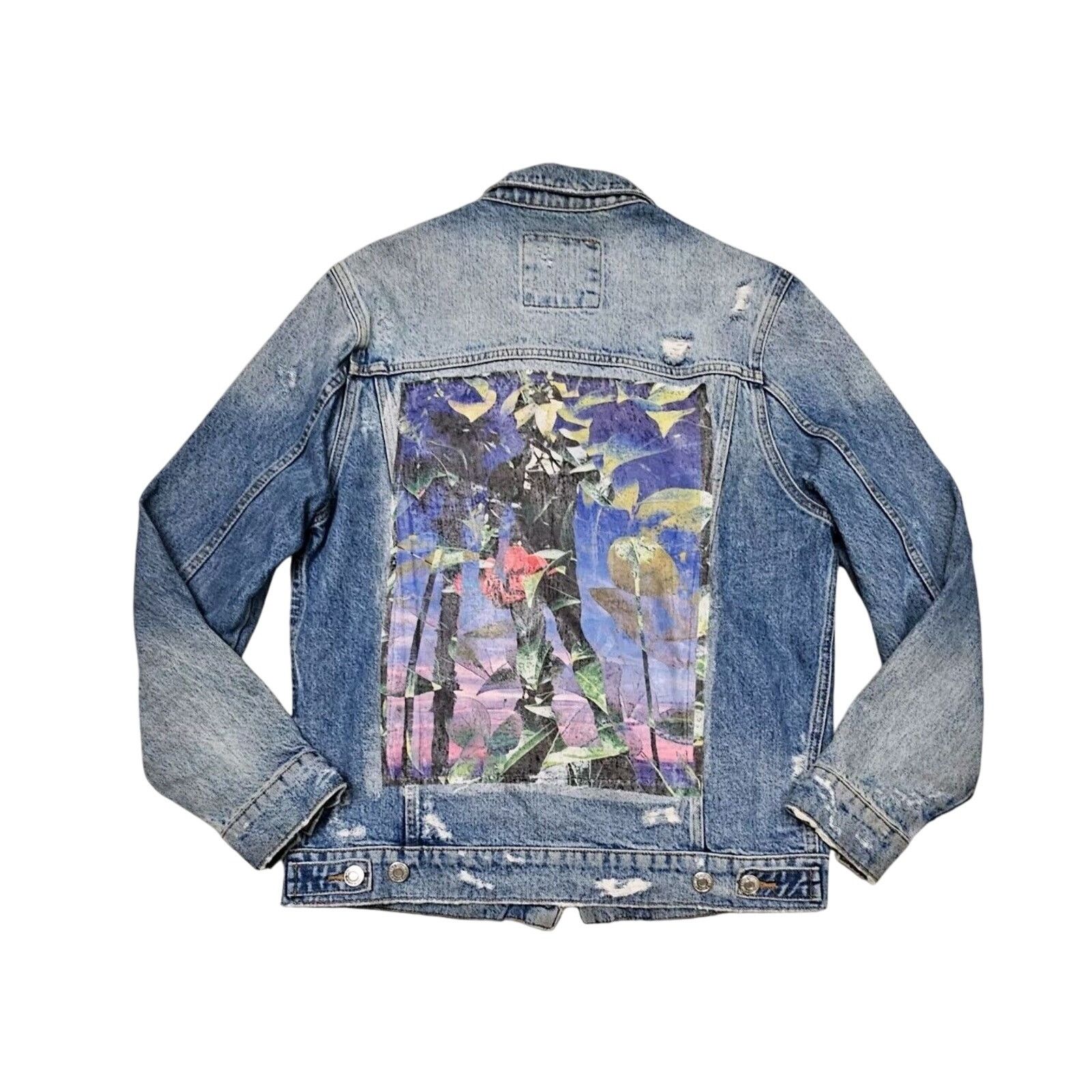 Zara Zara Graphffiti Print Washed Vintage Denim Jacket Blue Size US M / EU 48-50 / 2 - 1 Thumbnail