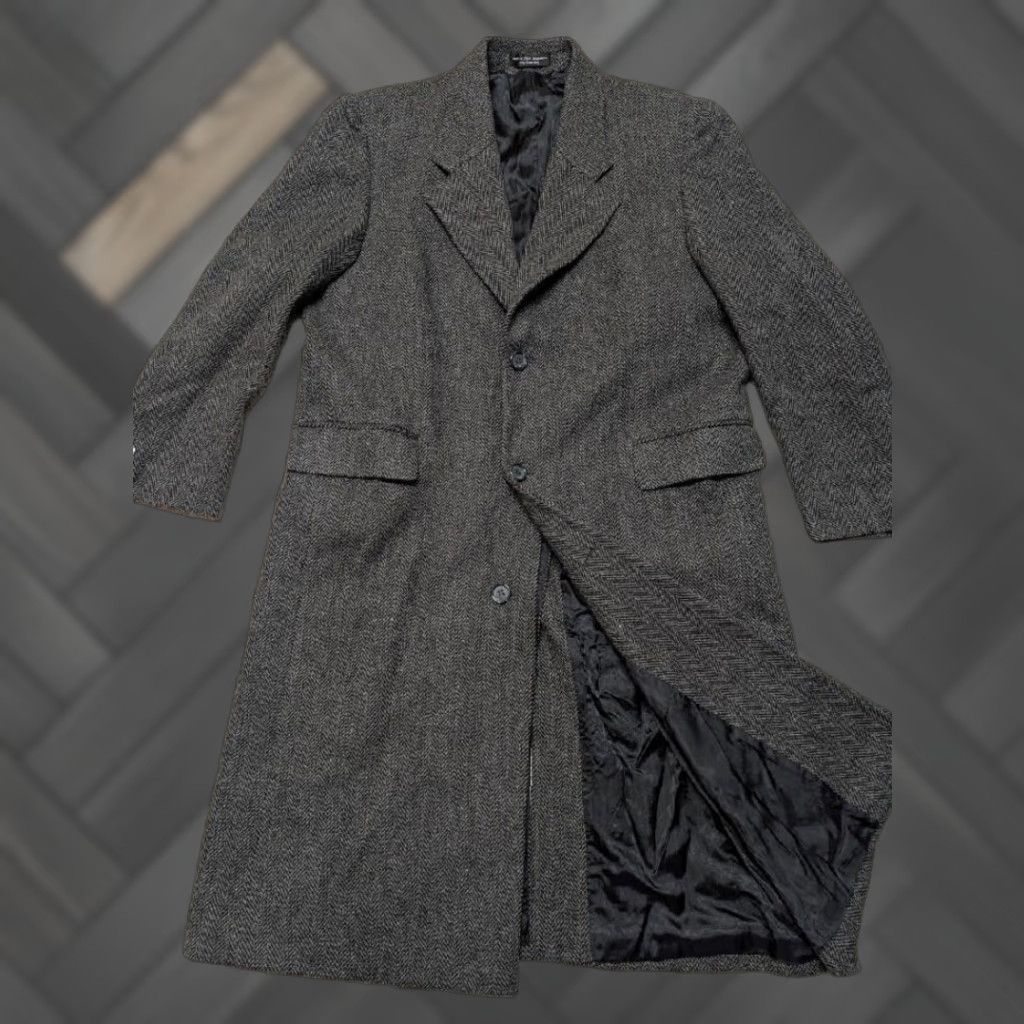 Vintage VINTAGE tweed donegal wool OVERCOAT trench XL 46 charcoal gray herringbone John Ashford coat Men Size US XL / EU 56 / 4 - 1 Thumbnail