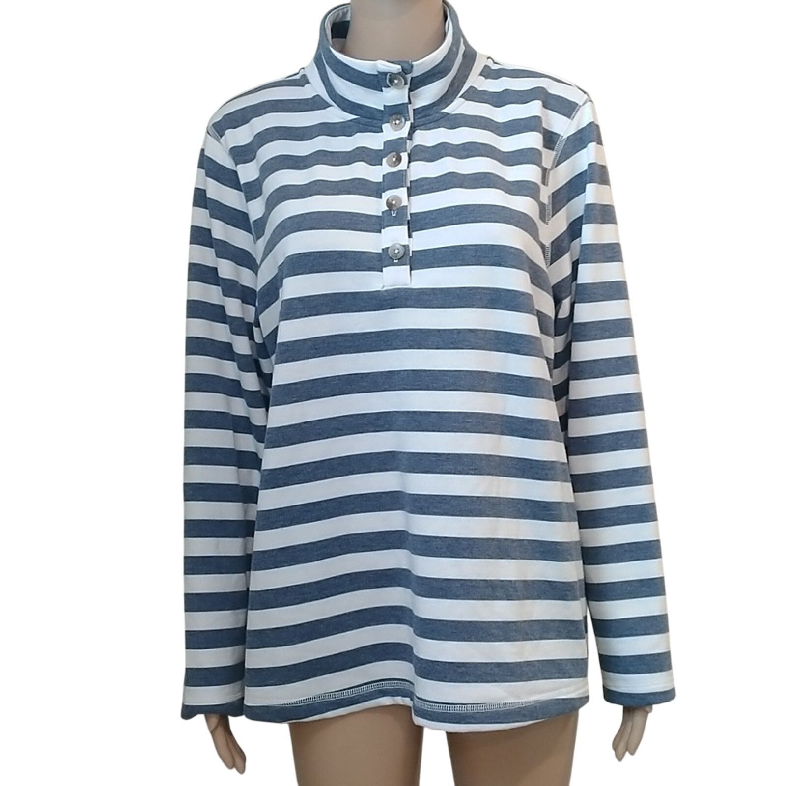 Croft & Barrow Croft & Barrow White/Blue/Grey Striped Pullover Sweater Size XL / US 12-14 / IT 48-50 - 1 Thumbnail