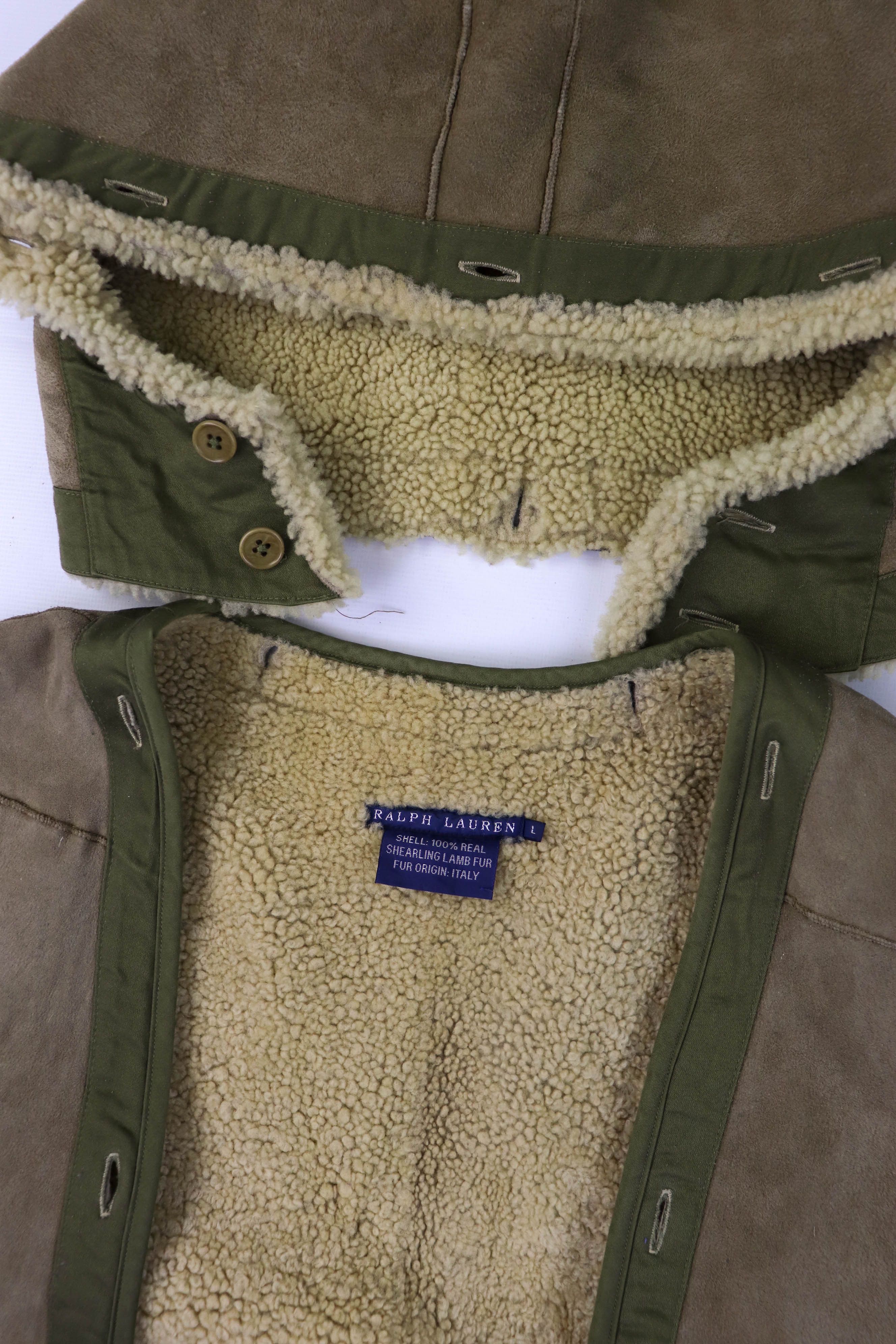 Ralph Lauren 90s Vintage Ralph Lauren Shearling Liner Green Belted Coat Size L / US 10 / IT 46 - 19 Thumbnail