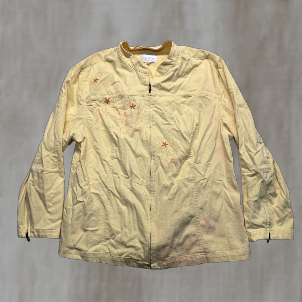 Vintage CJ Banks Yellow Floral Full Zip Jacket Women 2X Adult Spring Cotton Blend Long Sleeve Size XXL / US 16-18 / IT 52-54 - 1 Thumbnail