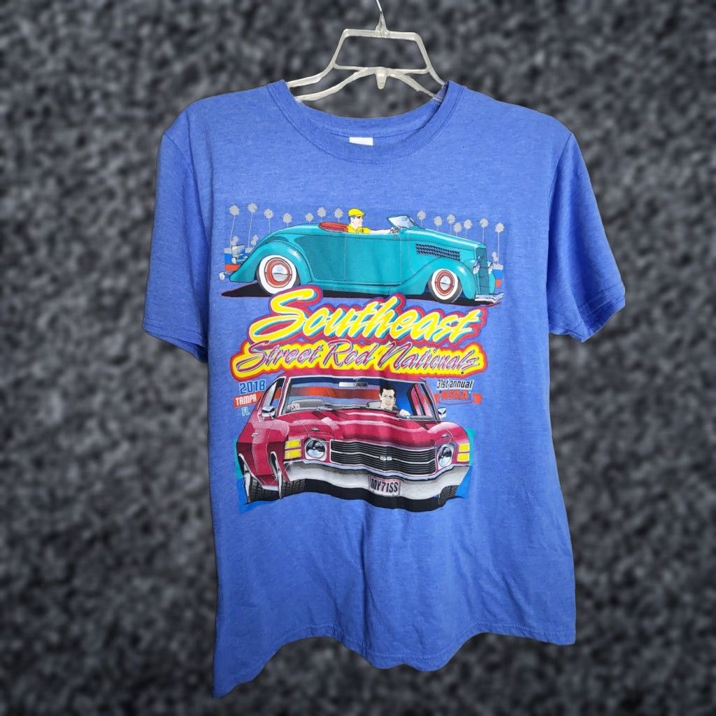 Gildan Mens L T-Shirt NSRA 31st Annual Tampa FL 2018 National Street Rod Double Sided Gildan Blue Cotton Cars Logo Vintage? No—but follow rules. Size US L / EU 52-54 / 3 - 1 Thumbnail