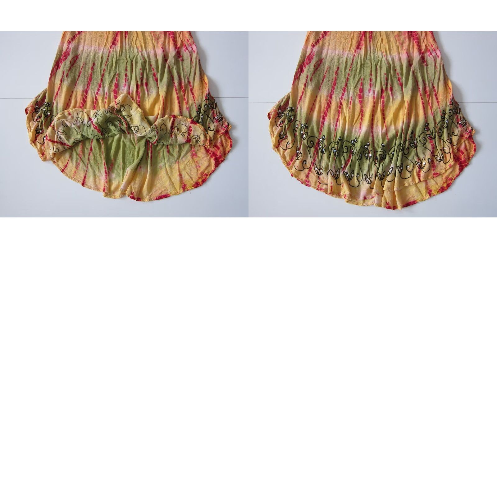 Sunflower VINTAGE Sunflower Tank Dress OS 100% Crinkle Rayon Yellow Pink Embroidered Tie Dye Hippy Dress Womens Size ONE SIZE - 8 Thumbnail