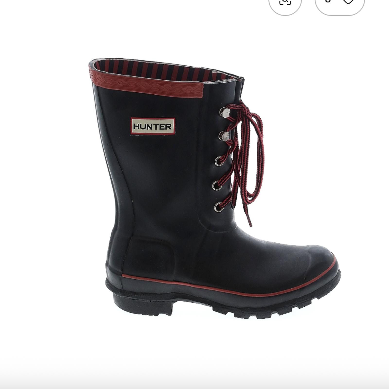 Hunter Size 6 Black Rain Boots with Red Trim and Laces