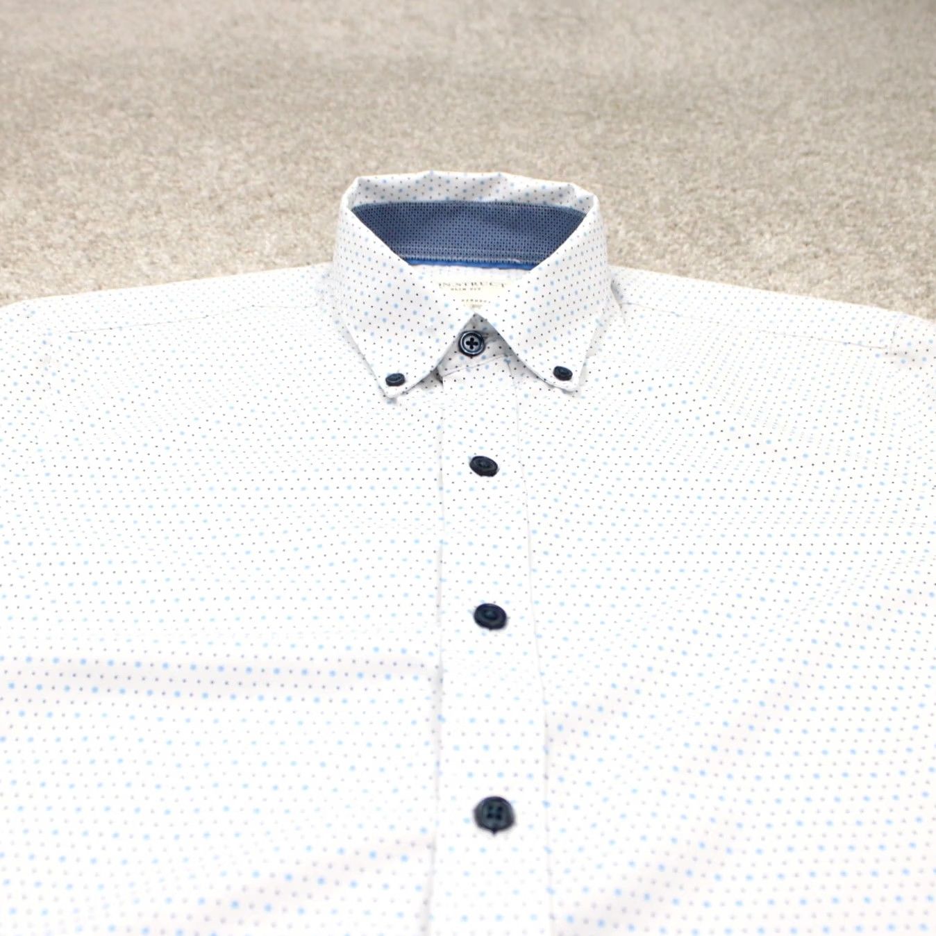Vintage Construct Shirt Mens Small White/Blue Geometric Slim Fit 4 Way Stretch S/S Size US S / EU 44-46 / 1 - 4 Thumbnail