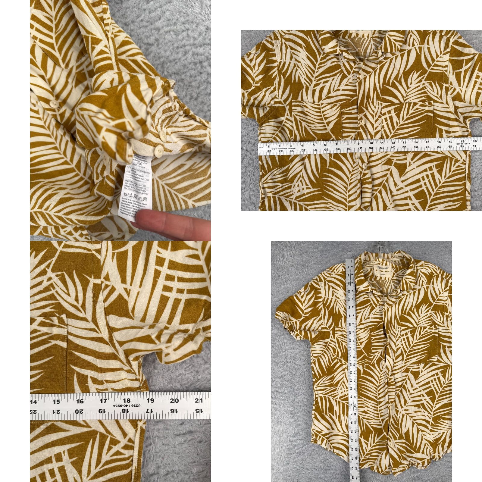 Madewell Madewell Shirt Women Medium Yellow Floral Leaf Linen Blend Hawaiian Button Up Size M / US 6-8 / IT 42-44 - 8 Thumbnail