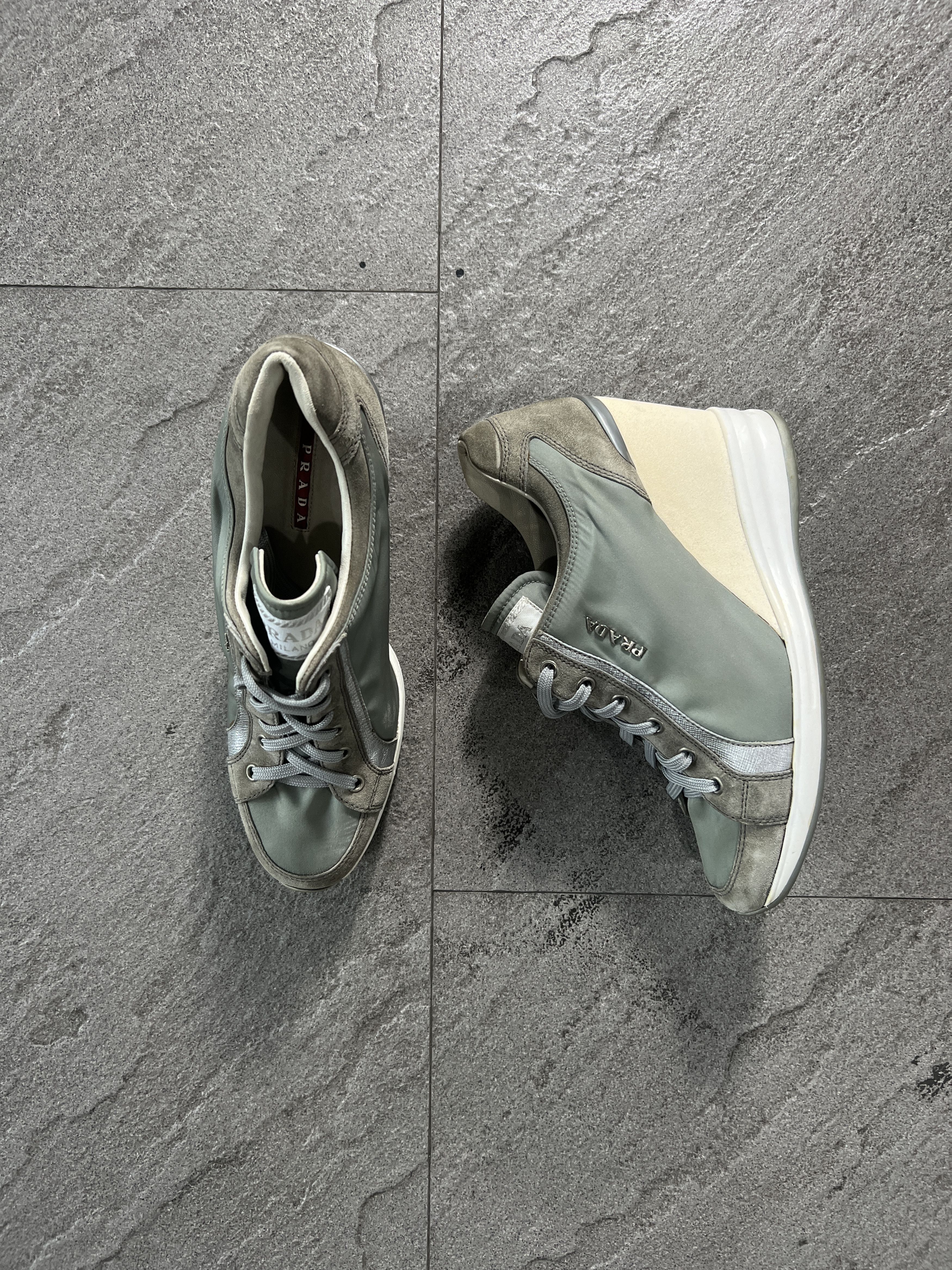 Prada Prada Nylon Suede Wedge Sneakers Sage Green EU37 Size US 7 / IT 37 - 3 Thumbnail